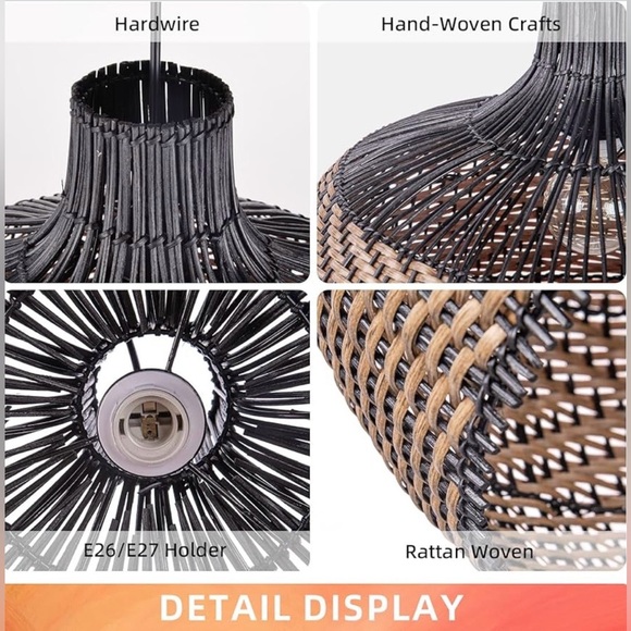 Arturesthome Rattan Pendant Light Fixture Wicker Chandelier, Handmade Woven - Picture 6 of 8